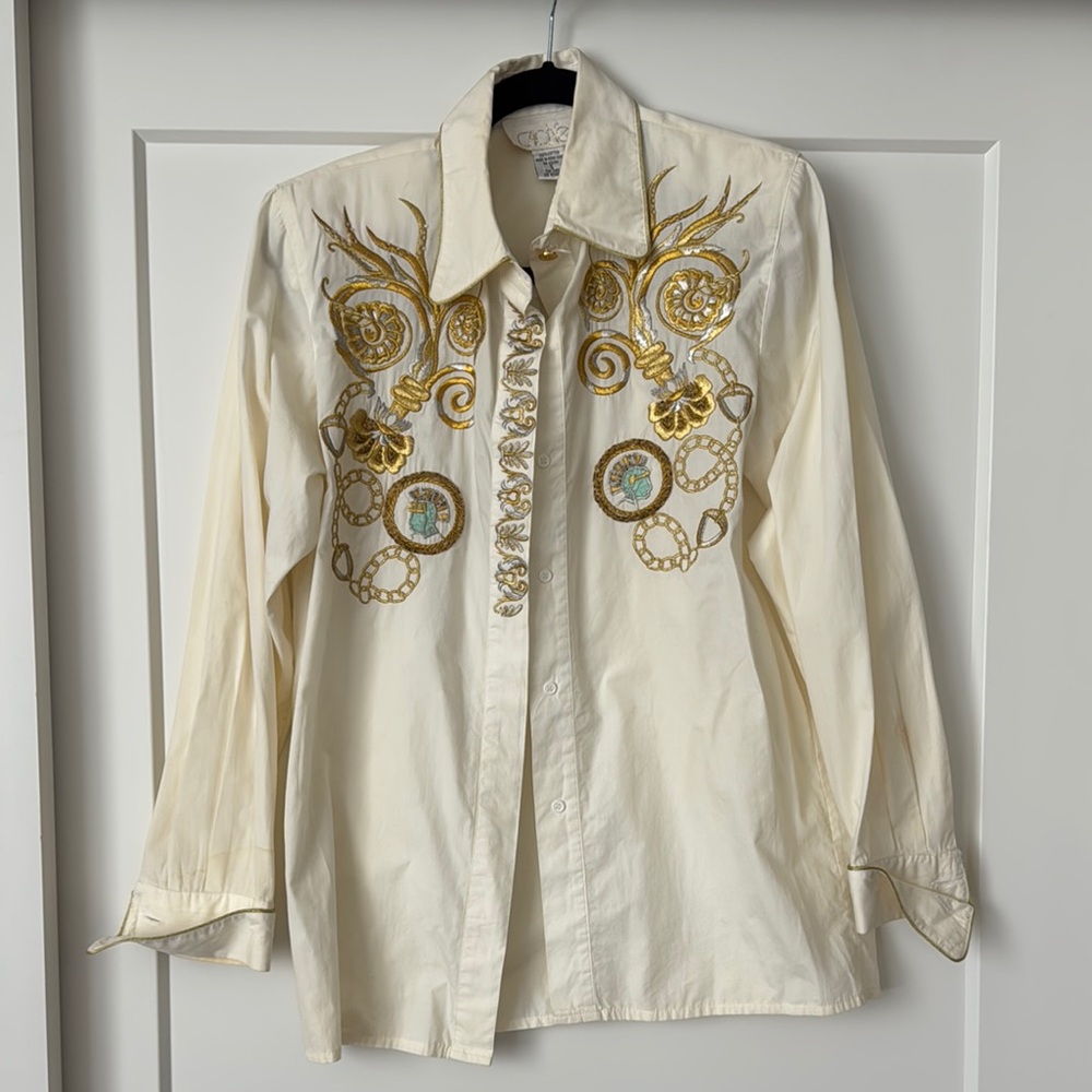 Caché Vintage Embroidered and Beaded Shirt